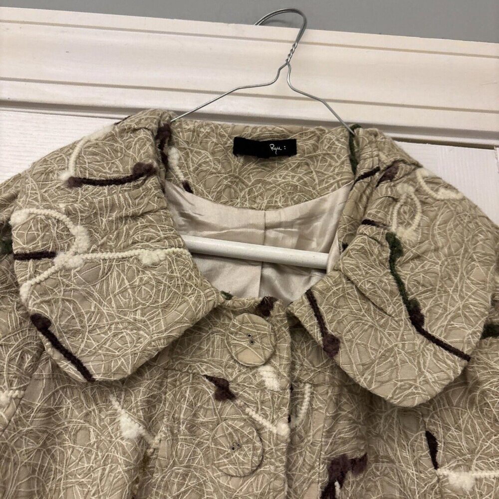 Anthropologie RYU Coat Tan Crochet Overlay Front Large Button Size Small Lined - Picture 10 of 15